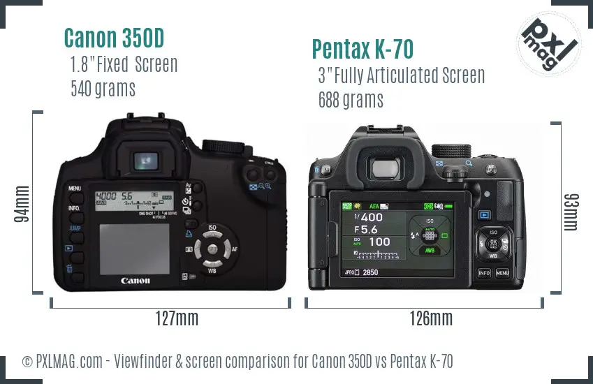 Canon 350D vs Pentax K-70 Screen and Viewfinder comparison