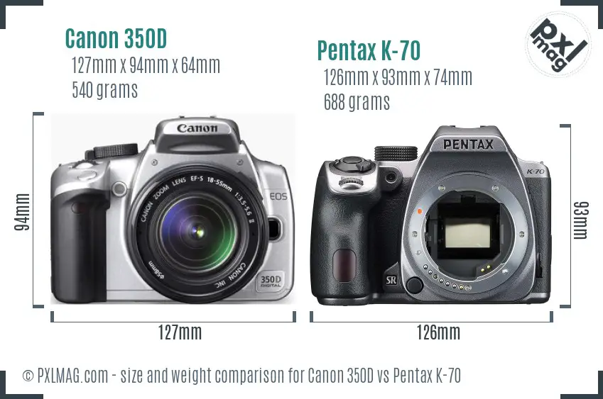 Canon 350D vs Pentax K-70 size comparison