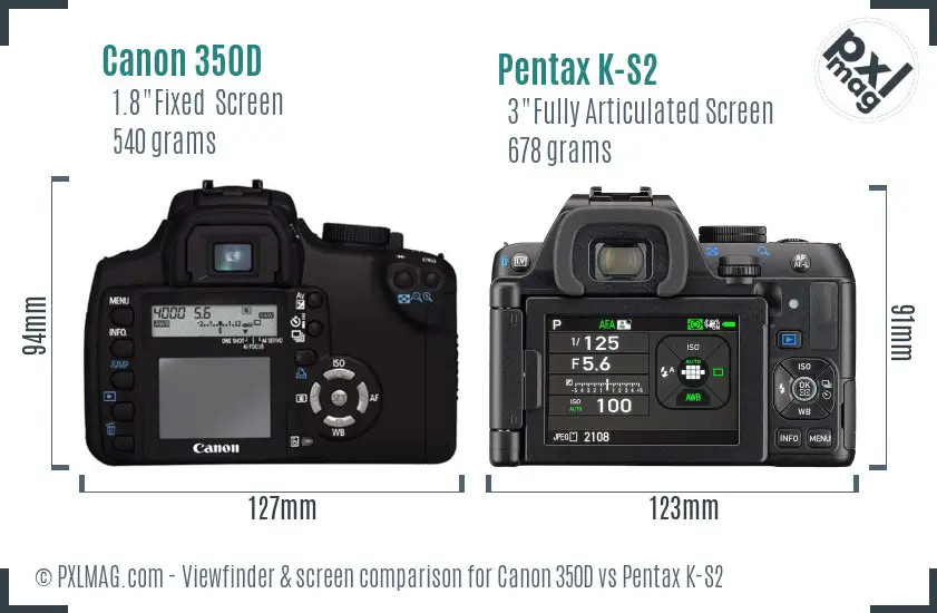 Canon 350D vs Pentax K-S2 Screen and Viewfinder comparison
