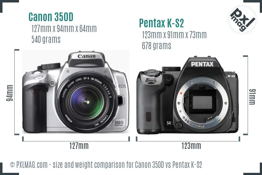 Canon 350D vs Pentax K-S2 size comparison