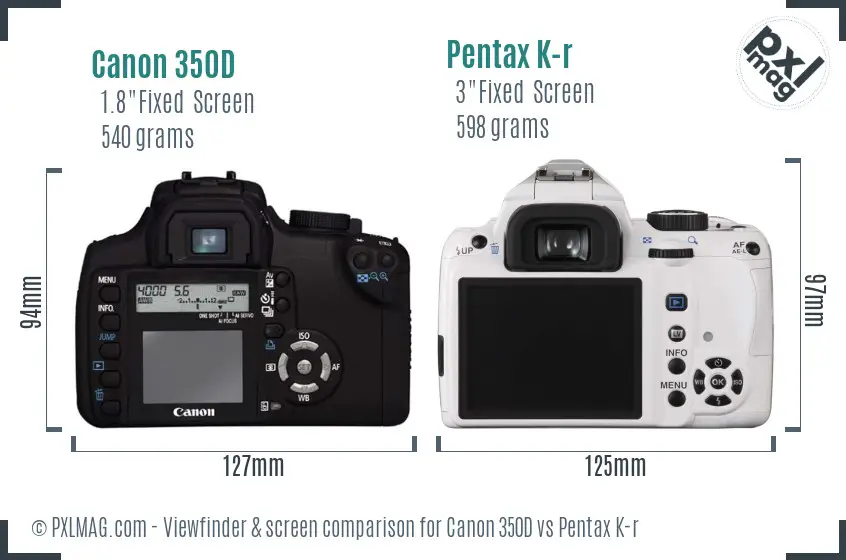 Canon 350D vs Pentax K-r Screen and Viewfinder comparison