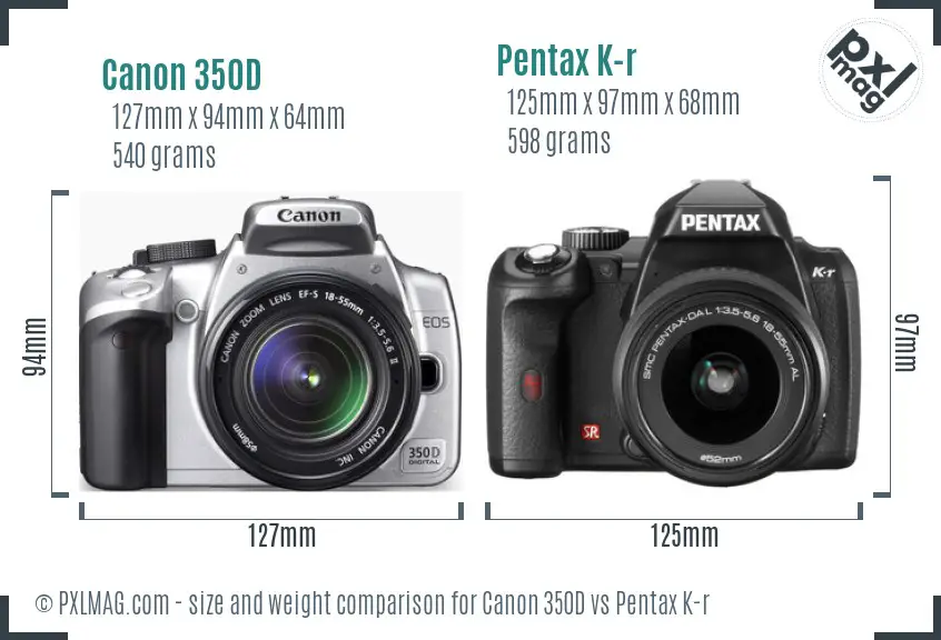 Canon 350D vs Pentax K-r size comparison