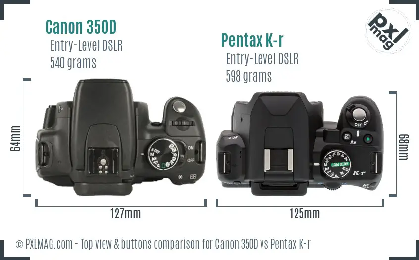 Canon 350D vs Pentax K-r top view buttons comparison