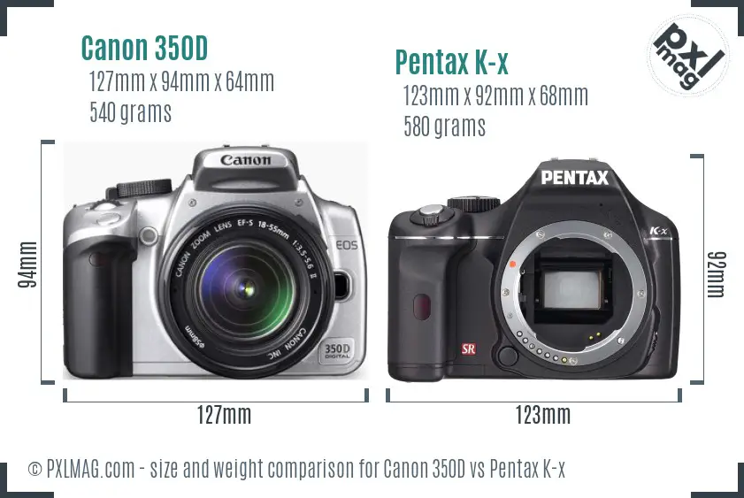 Canon 350D vs Pentax K-x size comparison