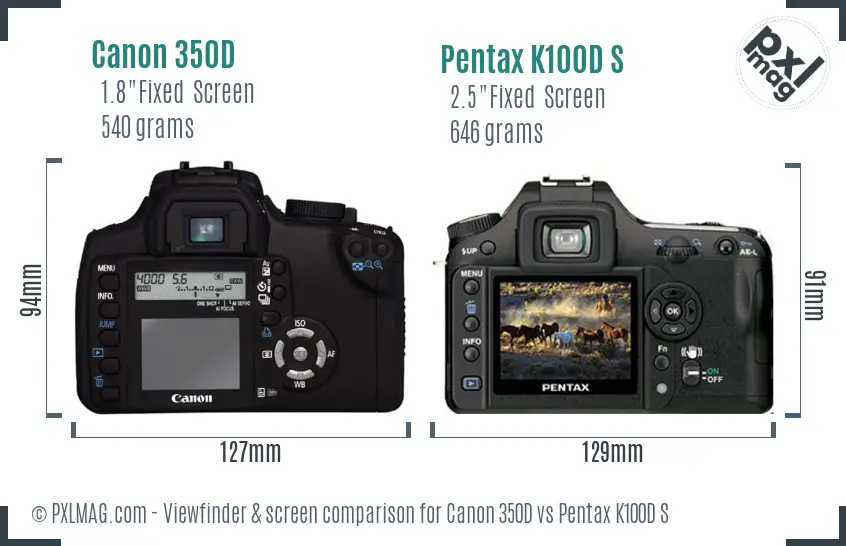 Canon 350D vs Pentax K100D S Screen and Viewfinder comparison