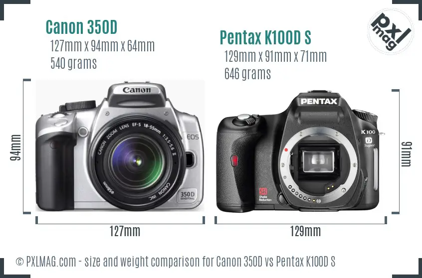 Canon 350D vs Pentax K100D S size comparison