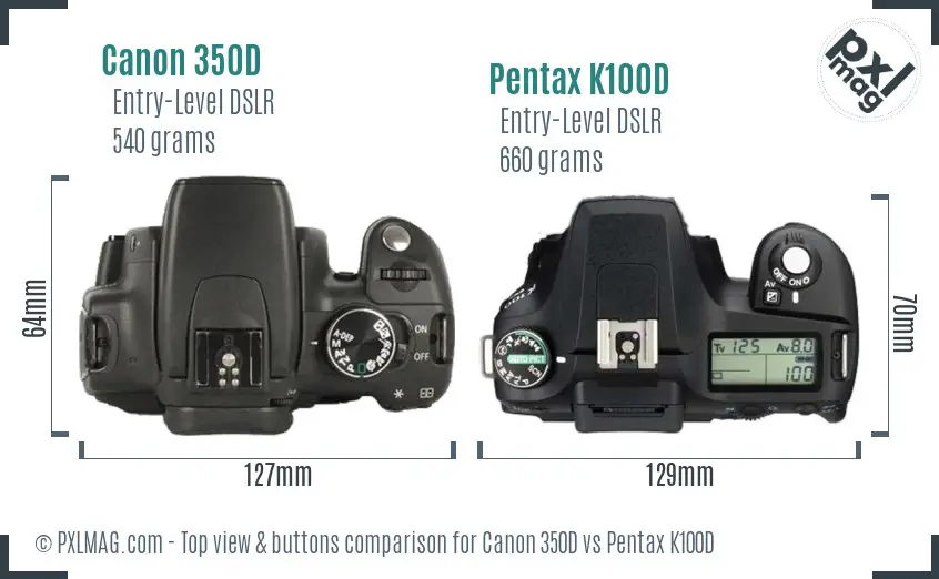 Canon 350D vs Pentax K100D top view buttons comparison