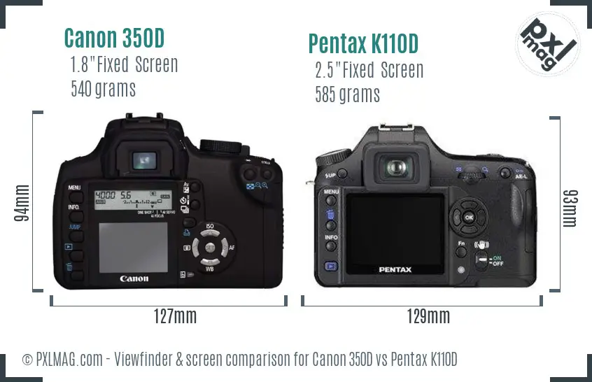 Canon 350D vs Pentax K110D Screen and Viewfinder comparison
