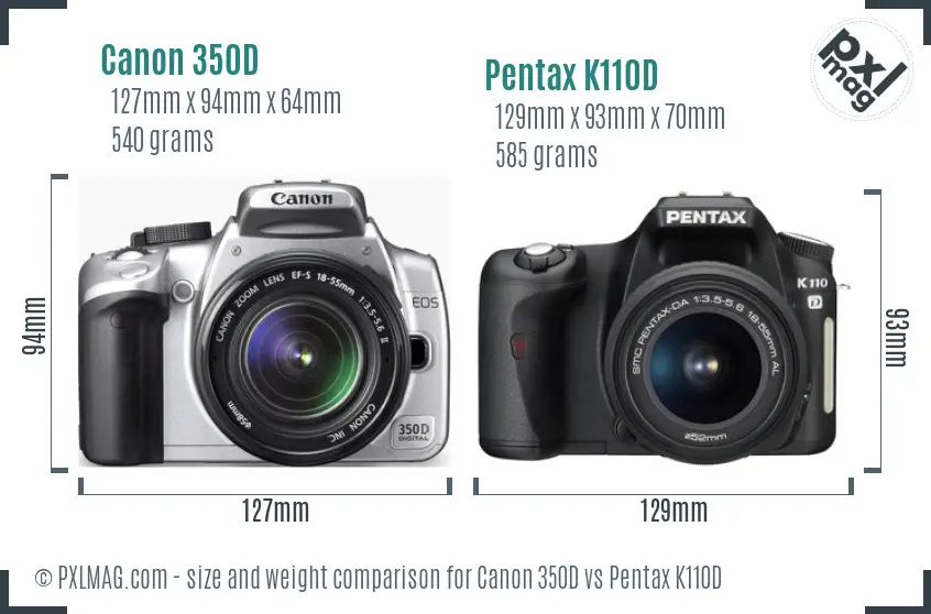 Canon 350D vs Pentax K110D size comparison