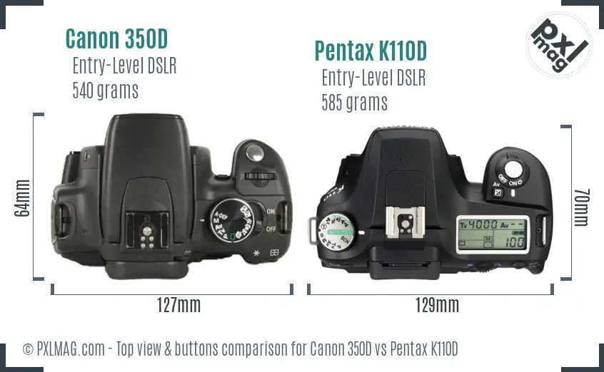 Canon 350D vs Pentax K110D top view buttons comparison