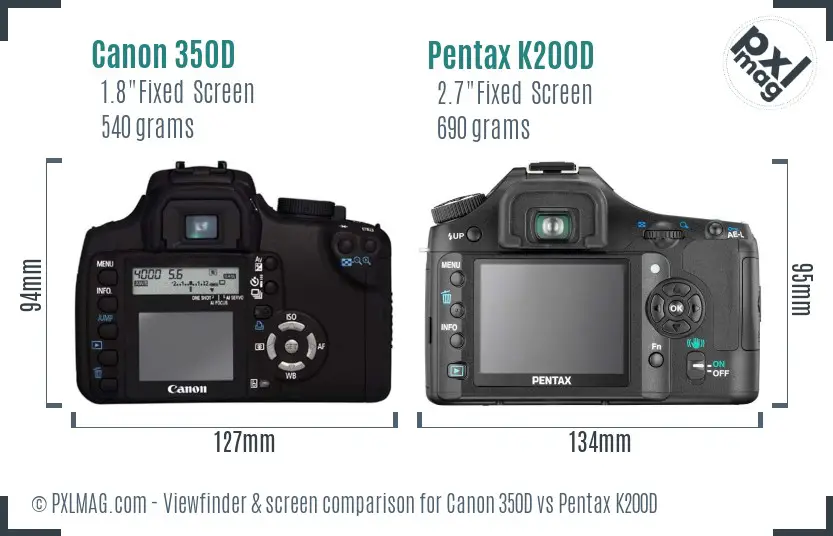 Canon 350D vs Pentax K200D Screen and Viewfinder comparison