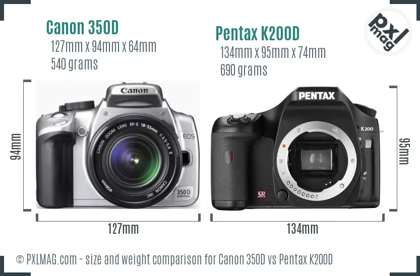 Canon 350D vs Pentax K200D size comparison