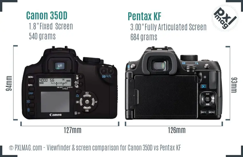 Canon 350D vs Pentax KF Screen and Viewfinder comparison