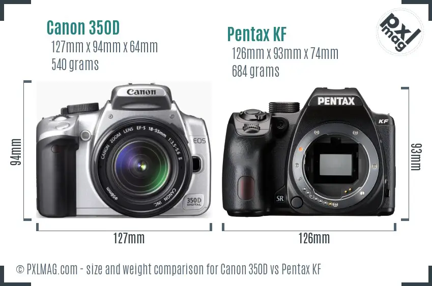 Canon 350D vs Pentax KF size comparison
