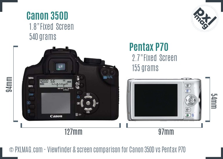 Canon 350D vs Pentax P70 Screen and Viewfinder comparison