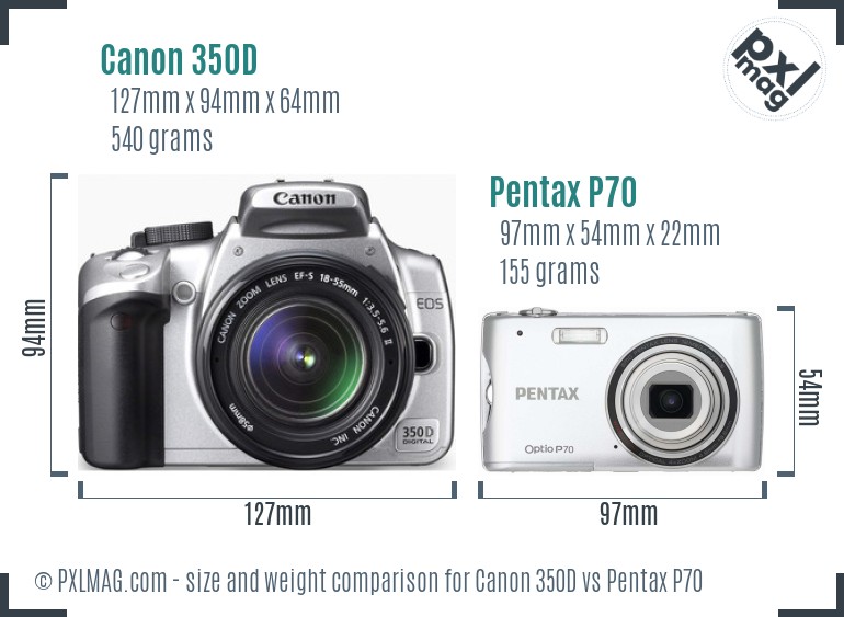 Canon 350D vs Pentax P70 size comparison