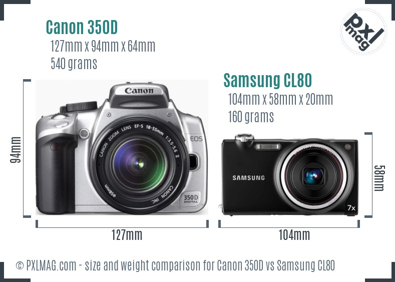 Canon 350D vs Samsung CL80 size comparison