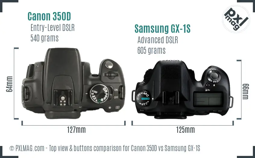 Canon 350D vs Samsung GX-1S top view buttons comparison