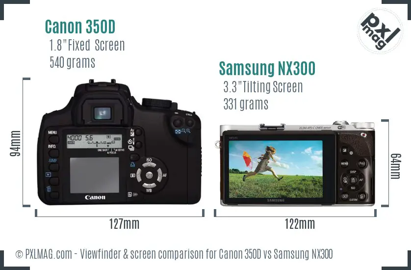 Canon 350D vs Samsung NX300 Screen and Viewfinder comparison