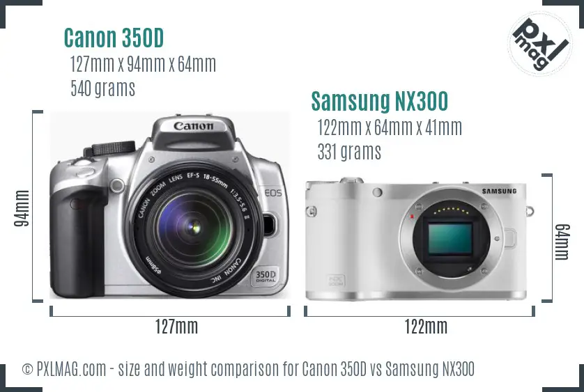 Canon 350D vs Samsung NX300 size comparison