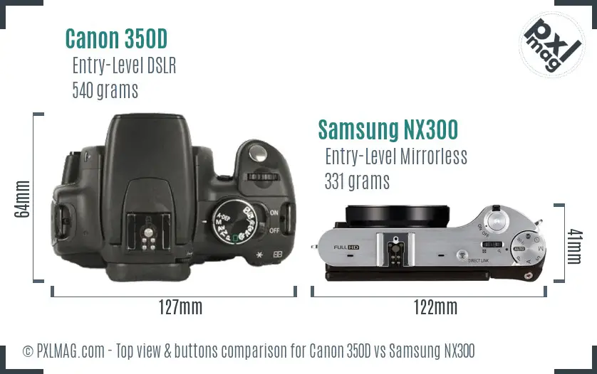 Canon 350D vs Samsung NX300 top view buttons comparison