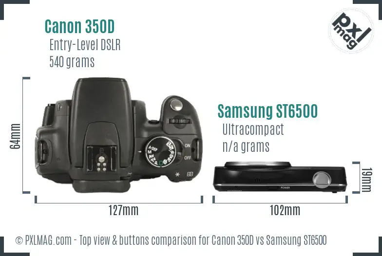 Canon 350D vs Samsung ST6500 top view buttons comparison
