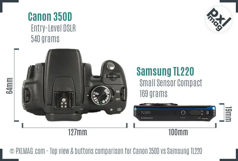 Canon 350D vs Samsung TL220 top view buttons comparison