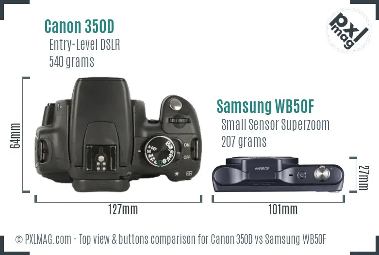 Canon 350D vs Samsung WB50F top view buttons comparison