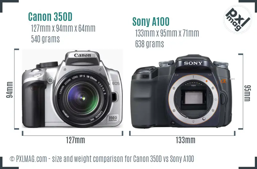 Canon 350D vs Sony A100 size comparison