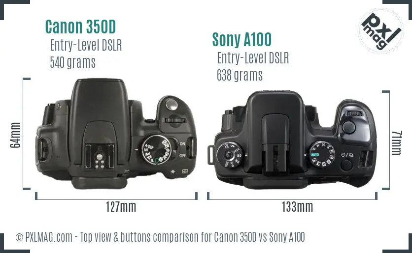 Canon 350D vs Sony A100 top view buttons comparison