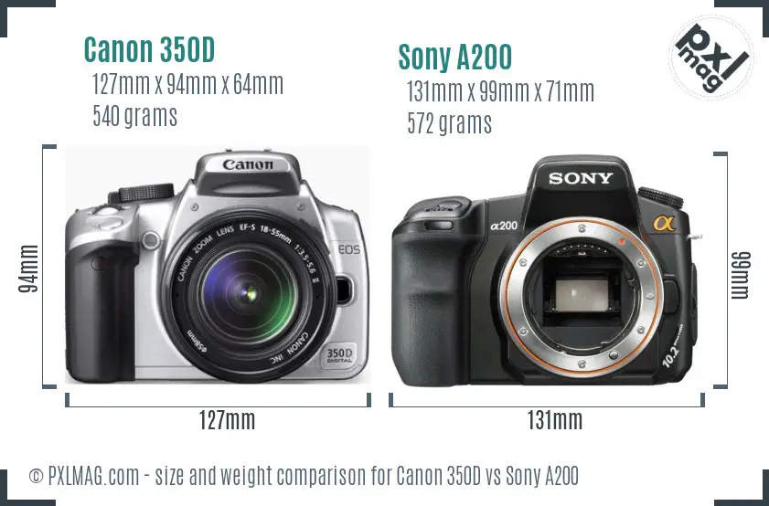 Canon 350D vs Sony A200 size comparison