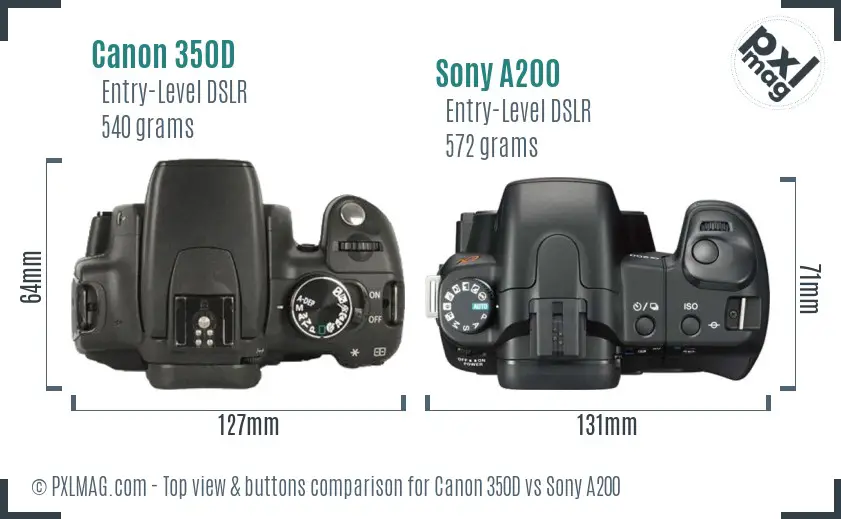 Canon 350D vs Sony A200 top view buttons comparison