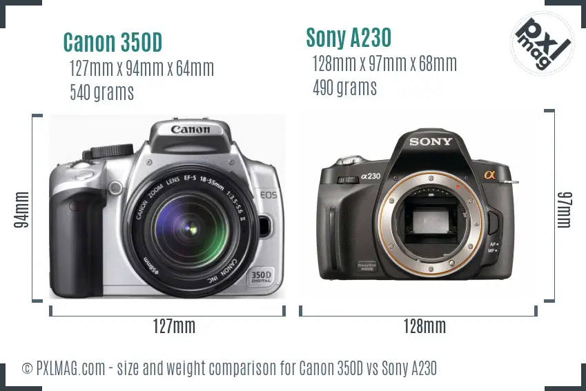 Canon 350D vs Sony A230 size comparison