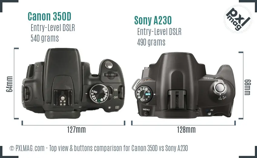 Canon 350D vs Sony A230 top view buttons comparison