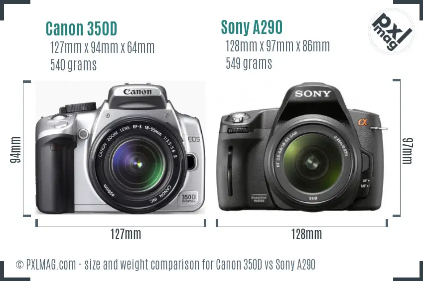 Canon 350D vs Sony A290 size comparison