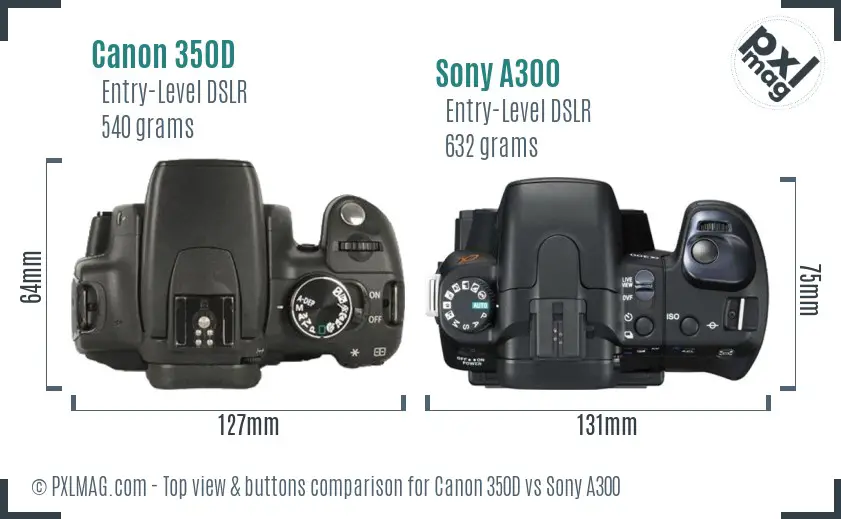 Canon 350D vs Sony A300 top view buttons comparison