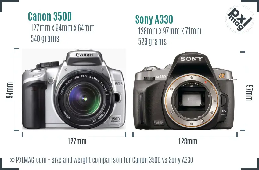 Canon 350D vs Sony A330 size comparison