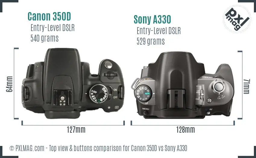 Canon 350D vs Sony A330 top view buttons comparison