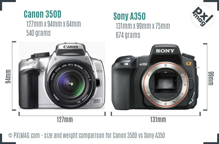 Canon 350D vs Sony A350 size comparison