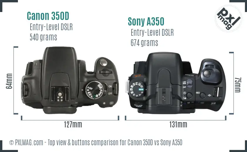 Canon 350D vs Sony A350 top view buttons comparison
