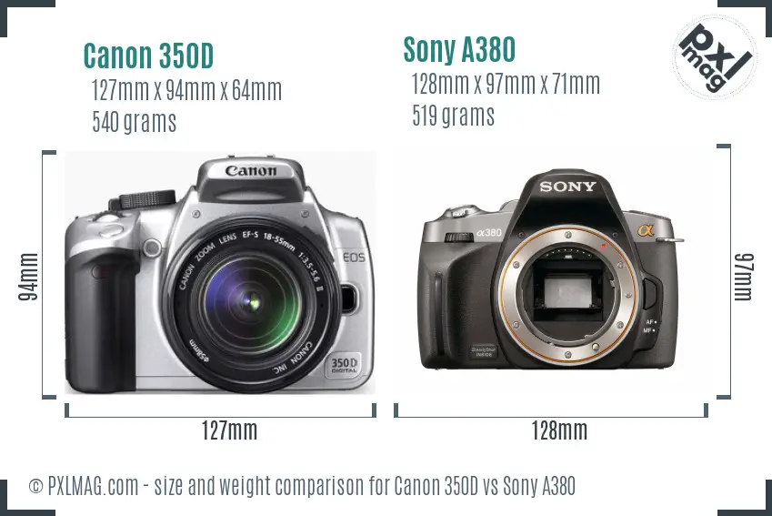 Canon 350D vs Sony A380 size comparison
