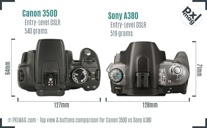 Canon 350D vs Sony A380 top view buttons comparison