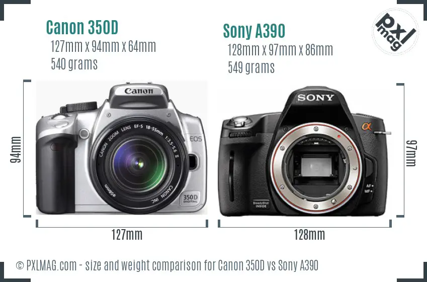 Canon 350D vs Sony A390 size comparison
