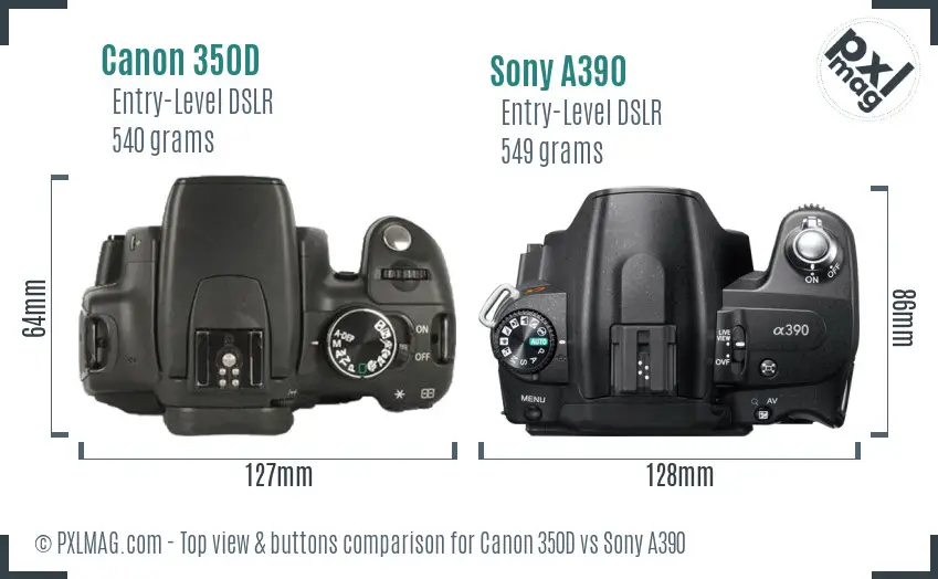 Canon 350D vs Sony A390 top view buttons comparison