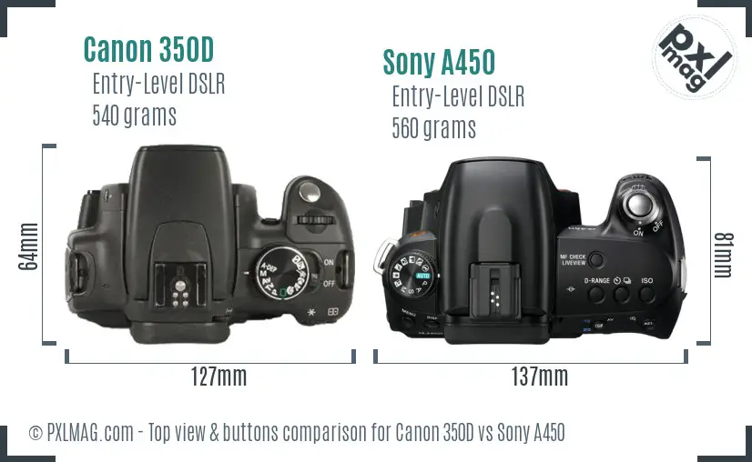 Canon 350D vs Sony A450 top view buttons comparison