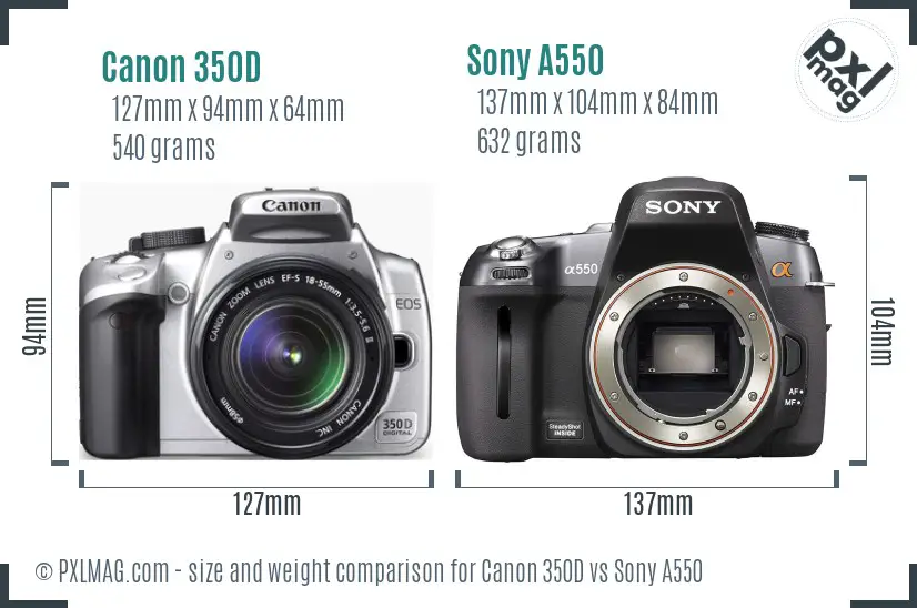 Canon 350D vs Sony A550 size comparison