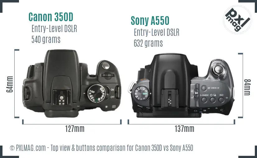 Canon 350D vs Sony A550 top view buttons comparison