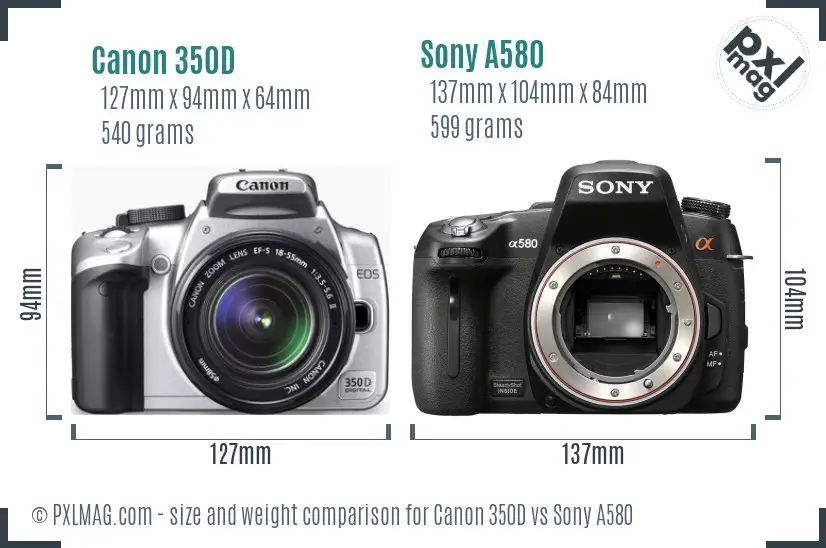 Canon 350D vs Sony A580 size comparison
