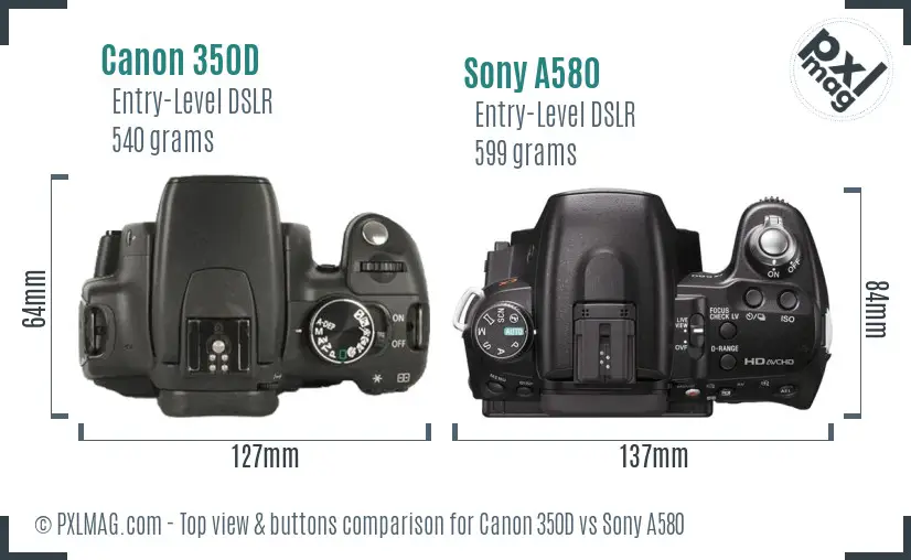 Canon 350D vs Sony A580 top view buttons comparison
