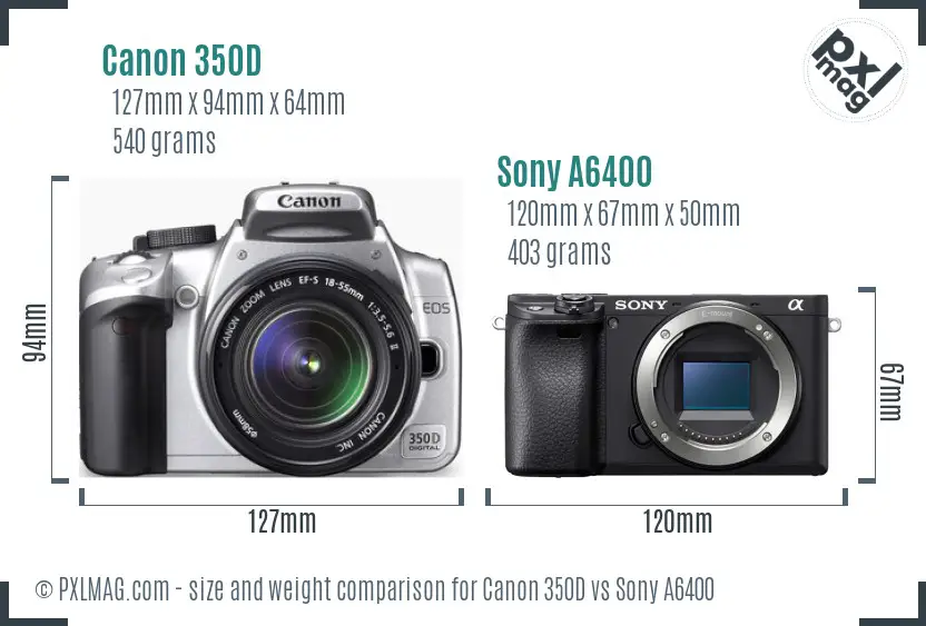 Canon 350D vs Sony A6400 size comparison Canon 350D vs Sony A6400 size comparison